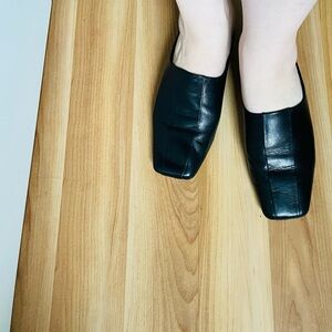 Vince Black Leather Square Toe Mule Slides